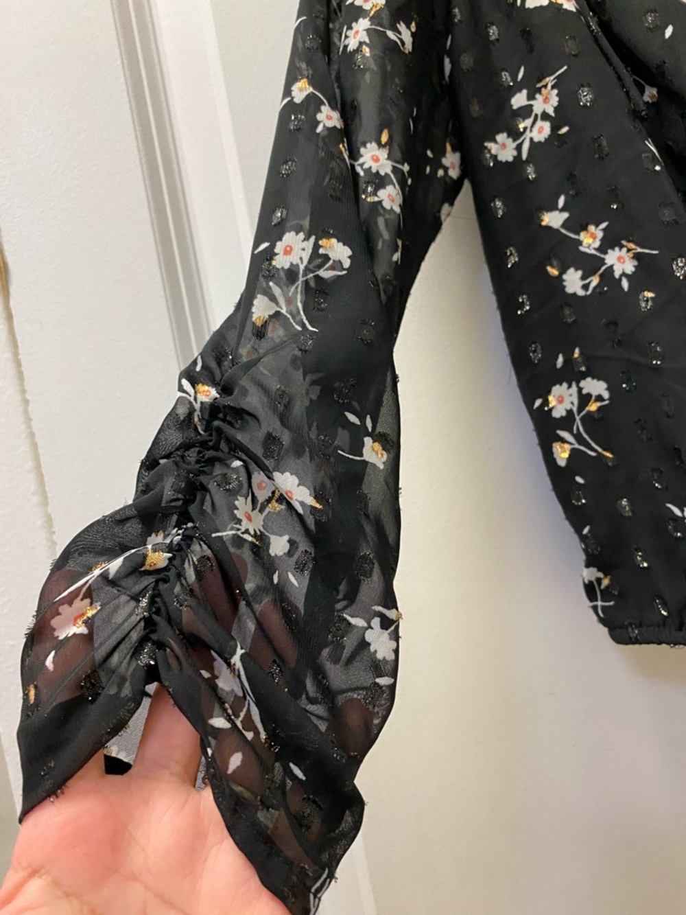 Dynamite Black Floral Sheer Wrap Top - Picture 5 of 11